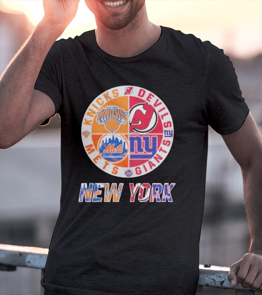New York Knicks Mets Giants New Jersey Devils Basketball Baseball Football Hockey T-Shirt
