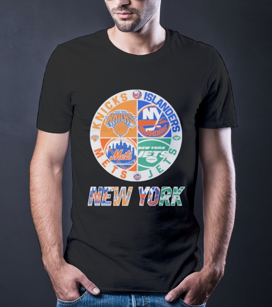 Knicks Islanders Mets Jets New York Sports Team Collaboration T-Shirt