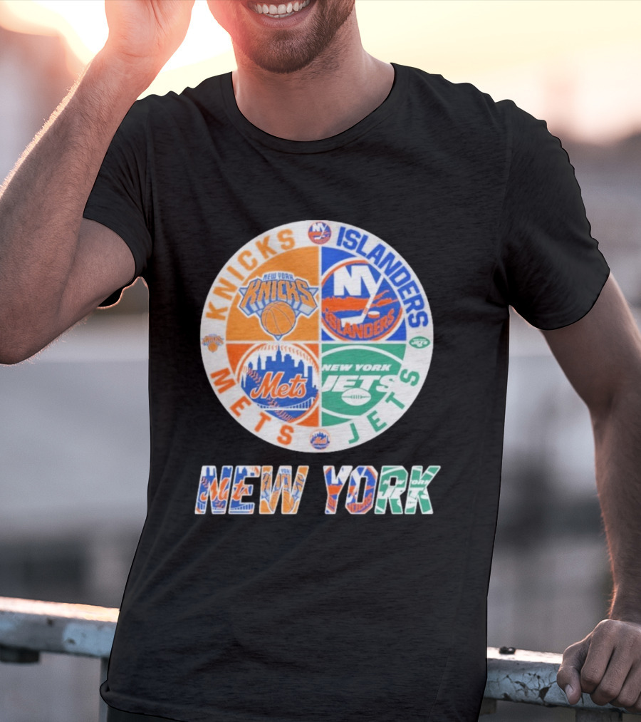 Knicks Islanders Mets Jets New York Sports Team Collaboration T-Shirt