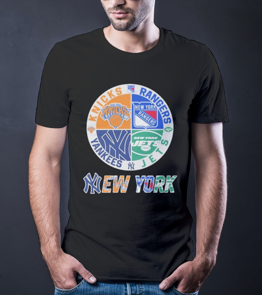 New York Knicks Rangers Yankees Jets Circle T-Shirt