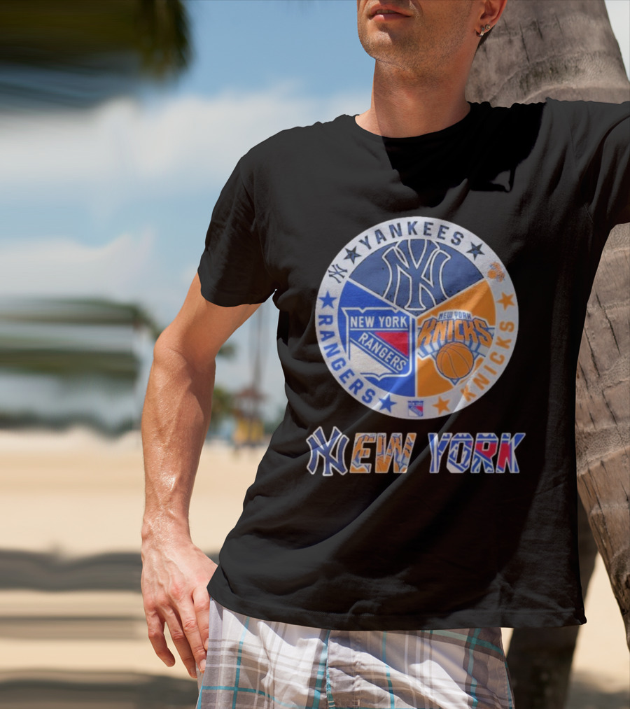 Yankees Rangers Knicks New York Sports Collaboration T-Shirt