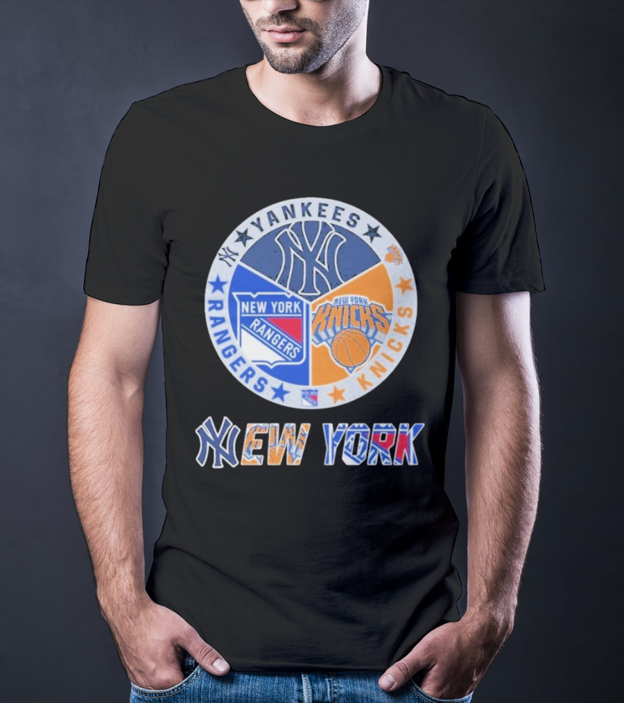 Yankees Rangers Knicks New York Sports Collaboration T-Shirt