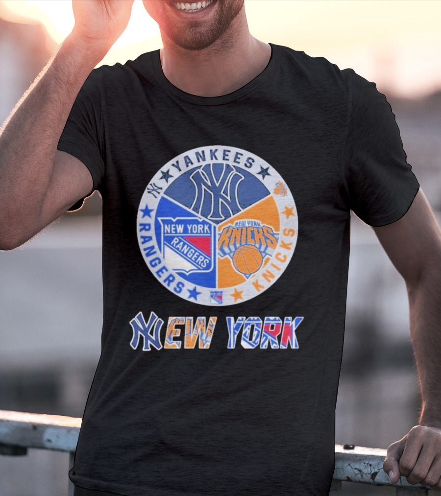 Yankees Rangers Knicks New York Sports Collaboration T-Shirt