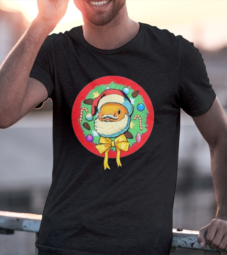 The Why Files Happy Holidays Santa Fish With Christmas Wreath And Candy Canes T-Shirt