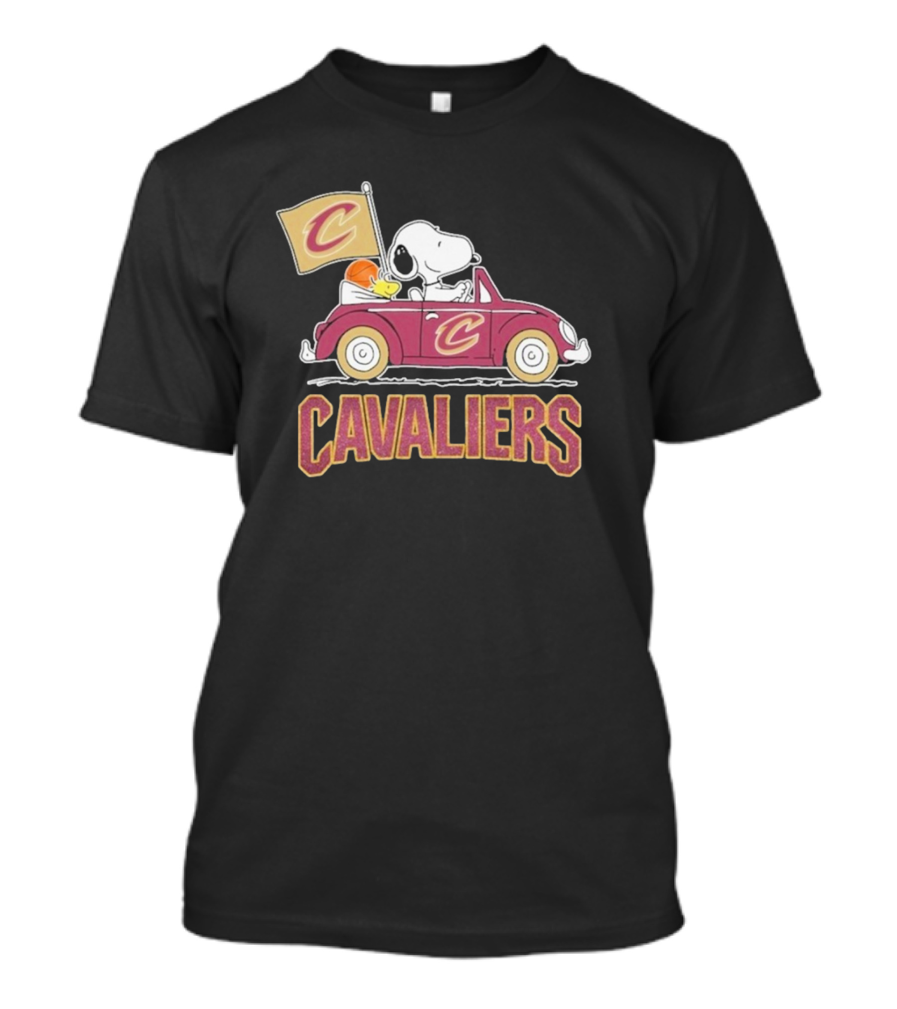 Snoopy Cavaliers Car With Basketball And Flag T-Shirt