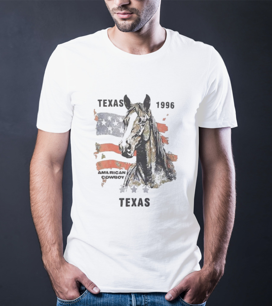 Texas 1996 American Cowboy Horse With Stars And Stripes Flag T-Shirt