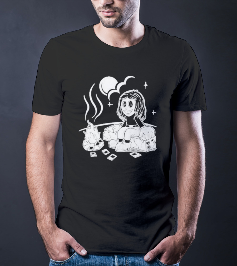 Sawyer Hill Camp Peaceful Campfire Night With Cards And Moon T-Shirt