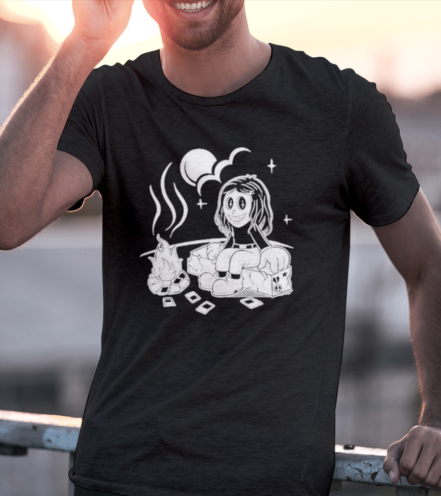 Sawyer Hill Camp Peaceful Campfire Night With Cards And Moon T-Shirt