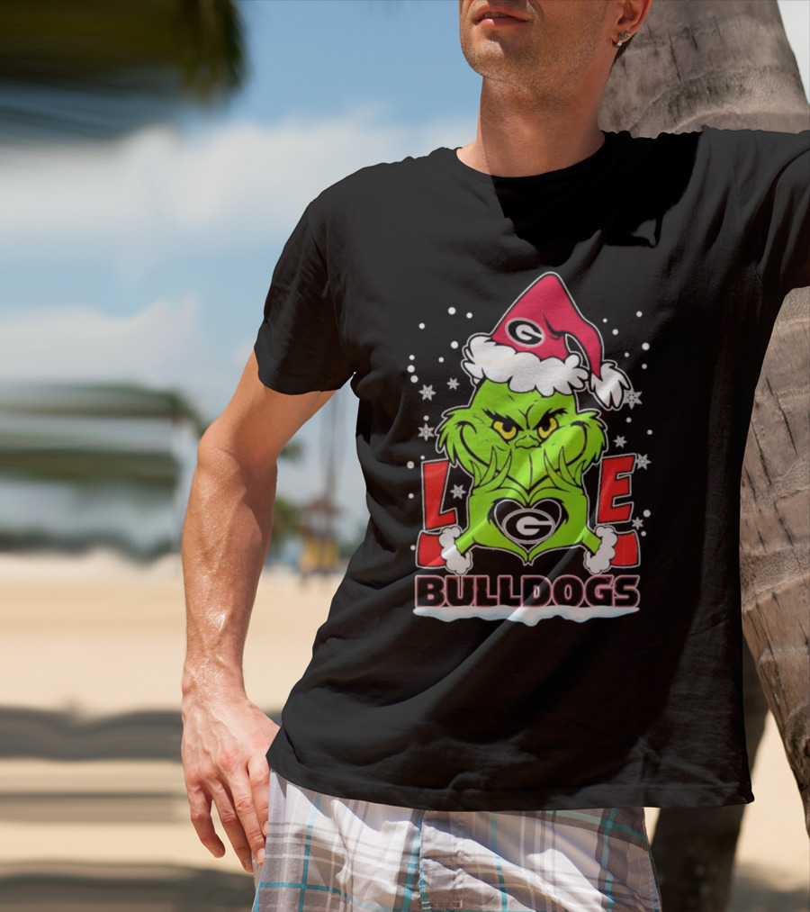 Grinch Santa Hat Georgia Bulldogs Love Christmas T-Shirt