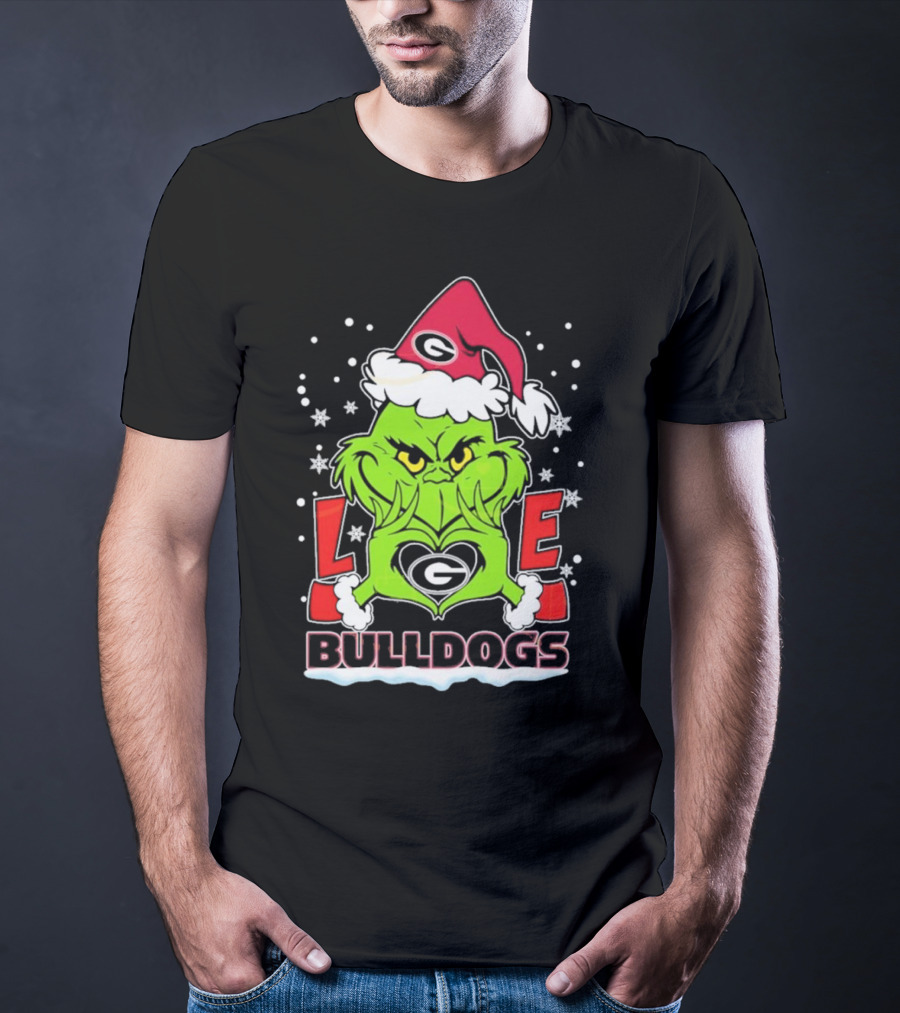 Grinch Santa Hat Georgia Bulldogs Love Christmas T-Shirt