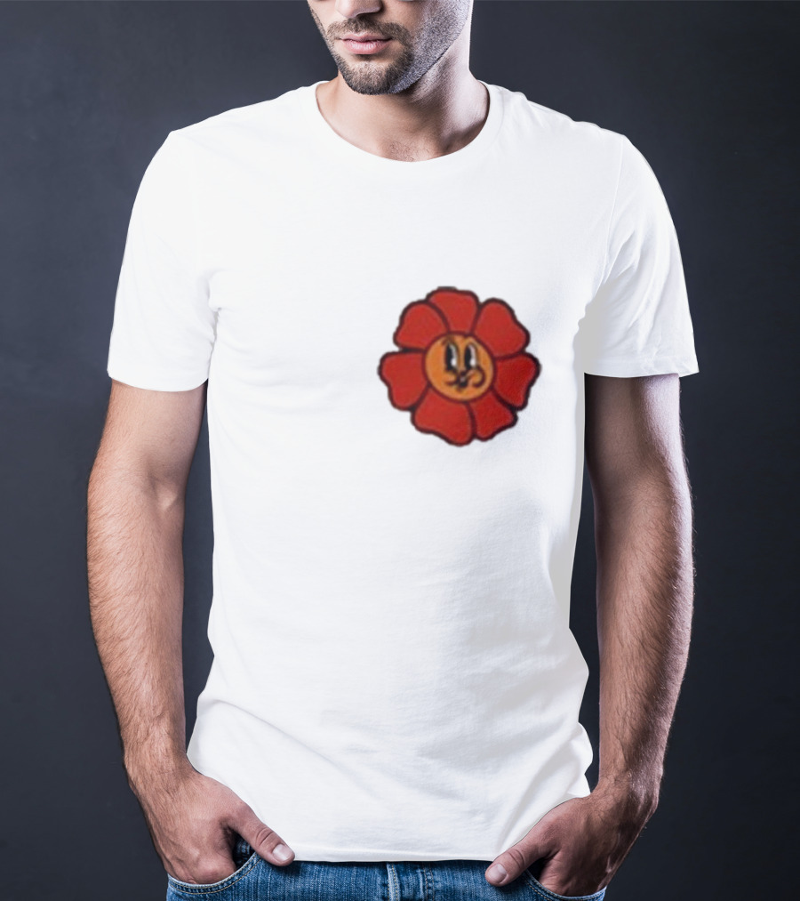 Ludwig Mogul Mogi Red Flower Cartoon Face T-Shirt
