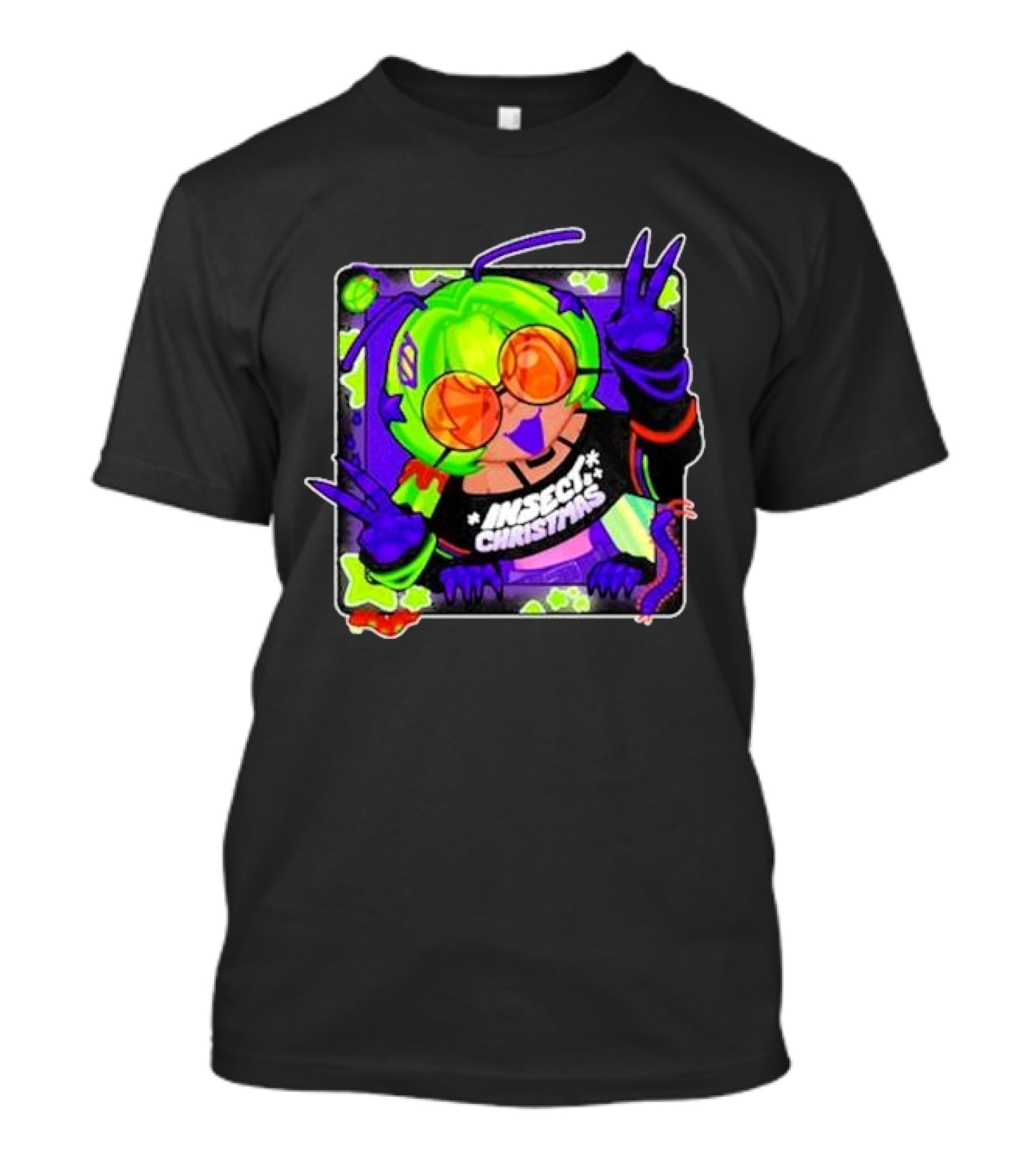 Izzy Gijinka Insect Christmas Peace Pose With Bright Colors And Glasses T-Shirt