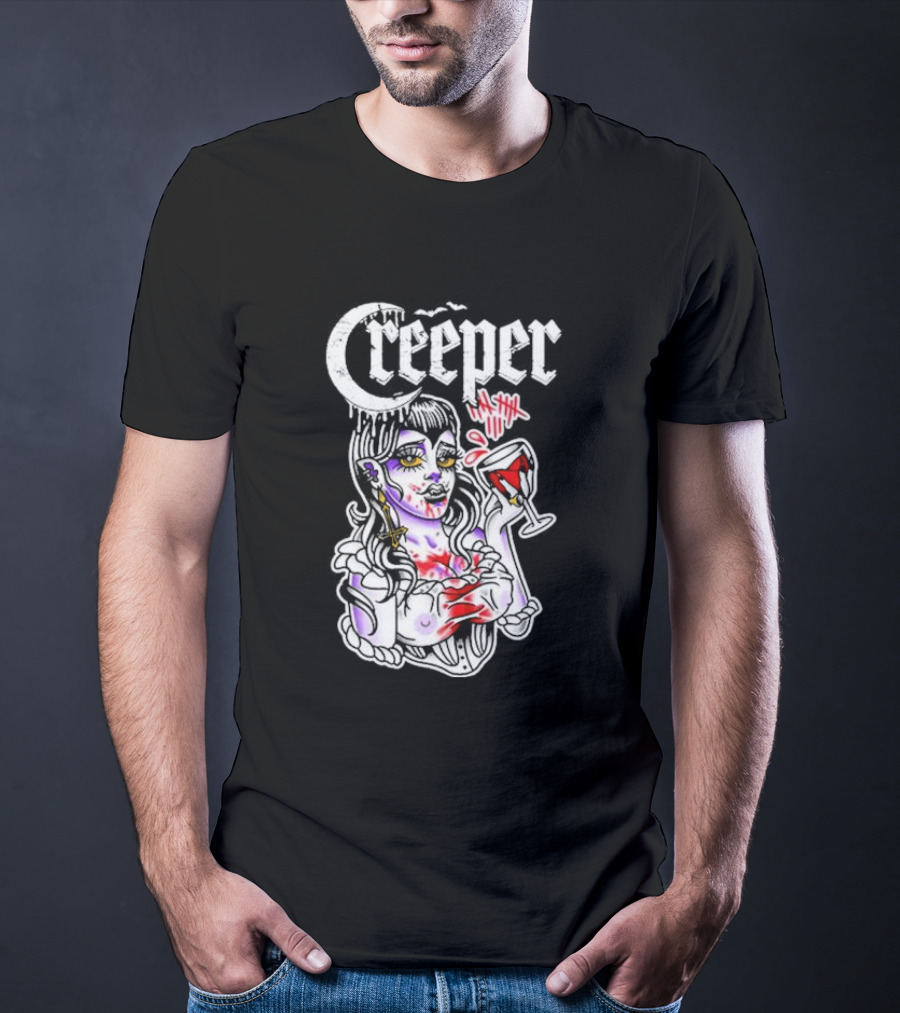 Creeper Gothic Vampire Woman With Bloody Drink T-Shirt