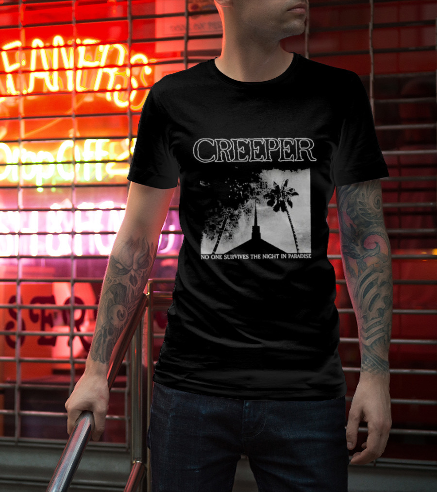 Creeper No One Survives The Night In Paradise Palm Trees And Church Spire Dark Aesthetic T-Shirt