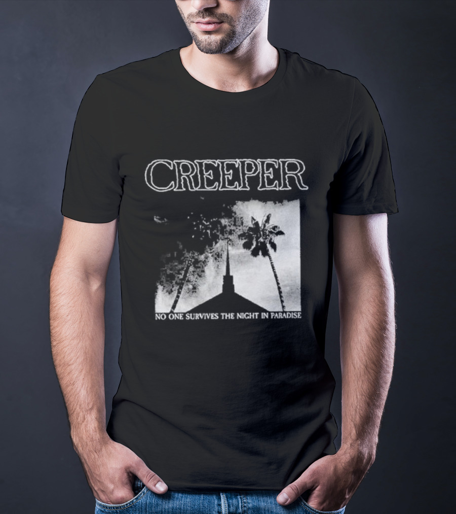 Creeper No One Survives The Night In Paradise Palm Trees And Church Spire Dark Aesthetic T-Shirt