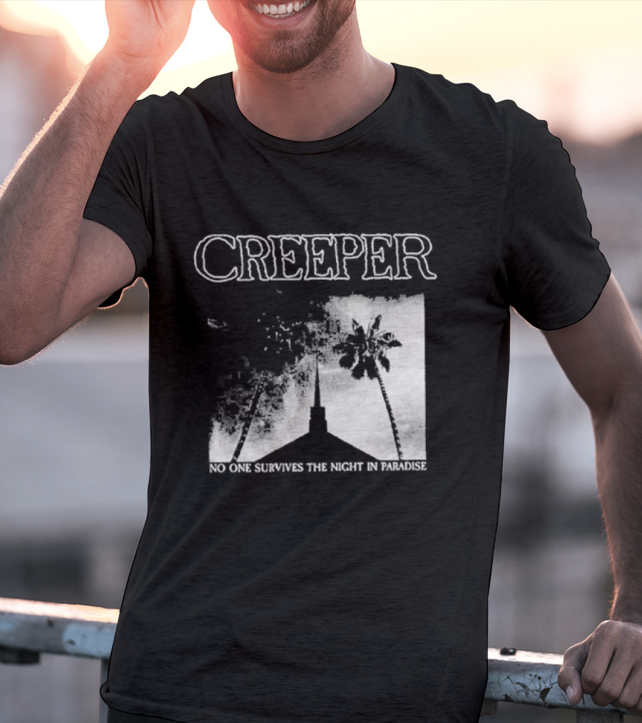 Creeper No One Survives The Night In Paradise Palm Trees And Church Spire Dark Aesthetic T-Shirt