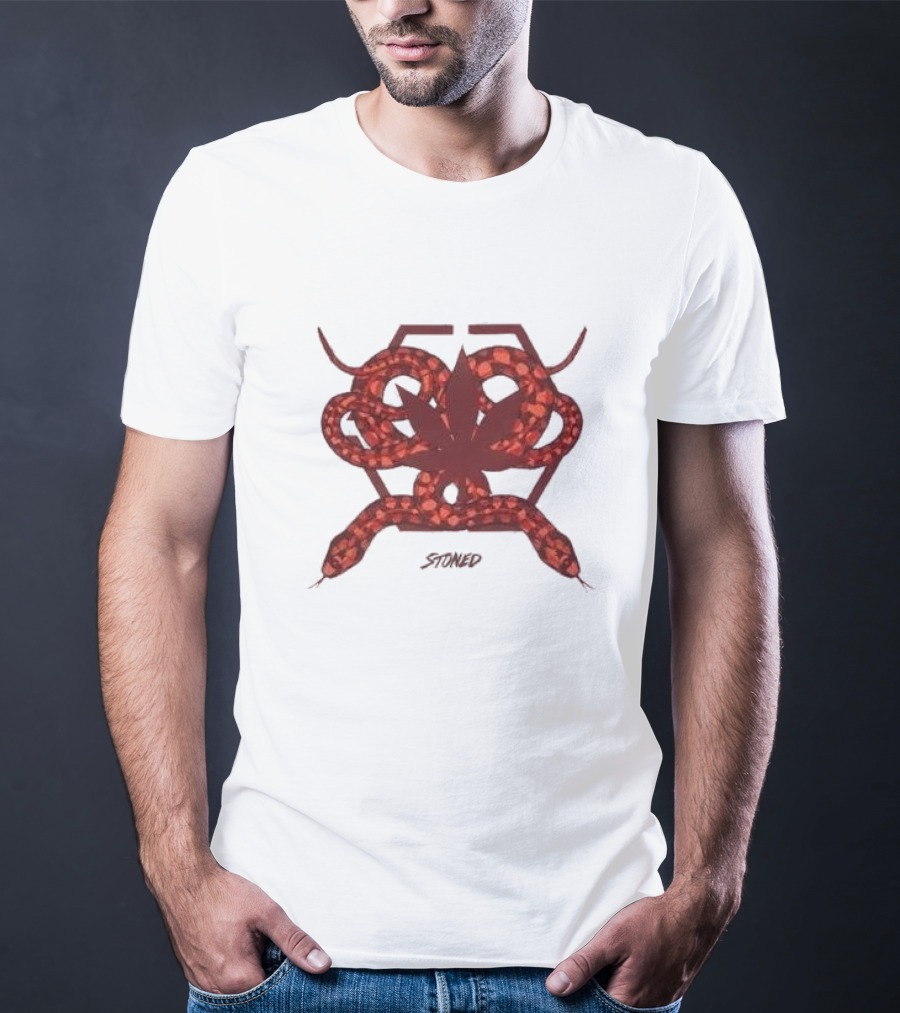 Stoned And Co Mystic Hexagon Snake With Leaf Motif T-Shirt