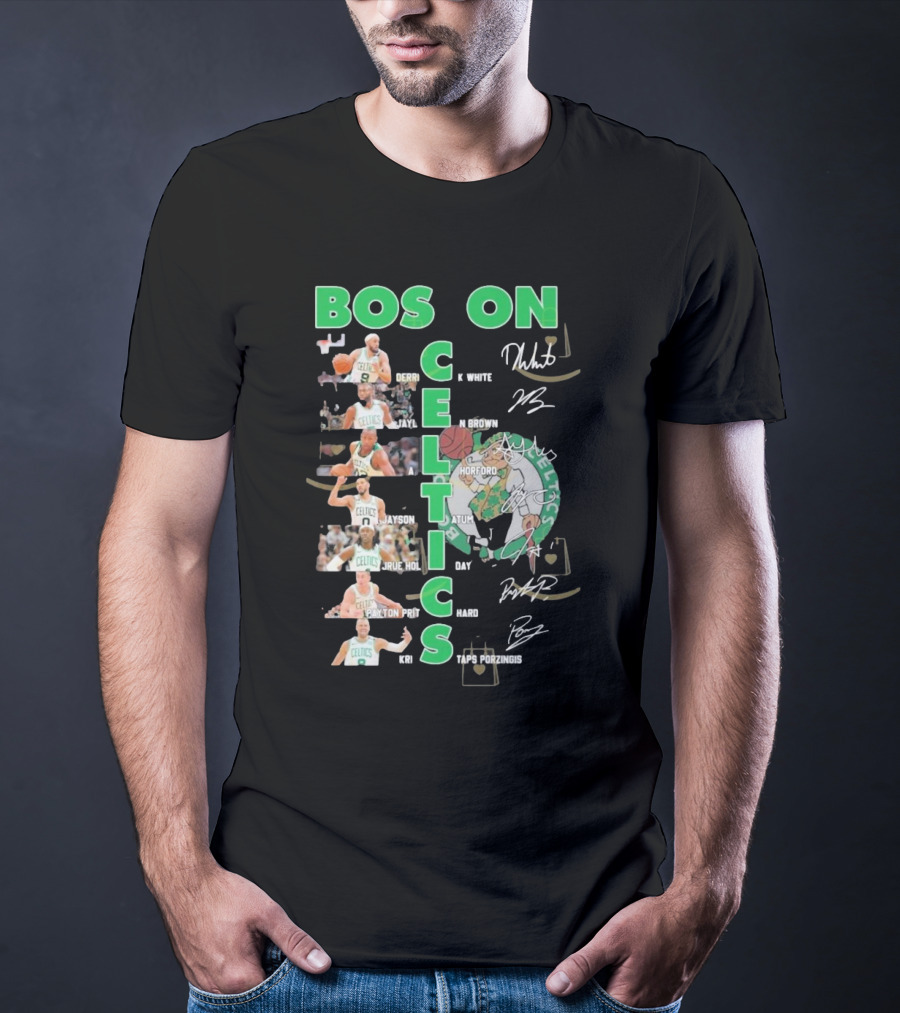 Boston Celtics Derrick White Jaylen Brown Jayson Tatum Jrue Holiday Al Horford Kris Porzingis Team Signatures T-Shirt