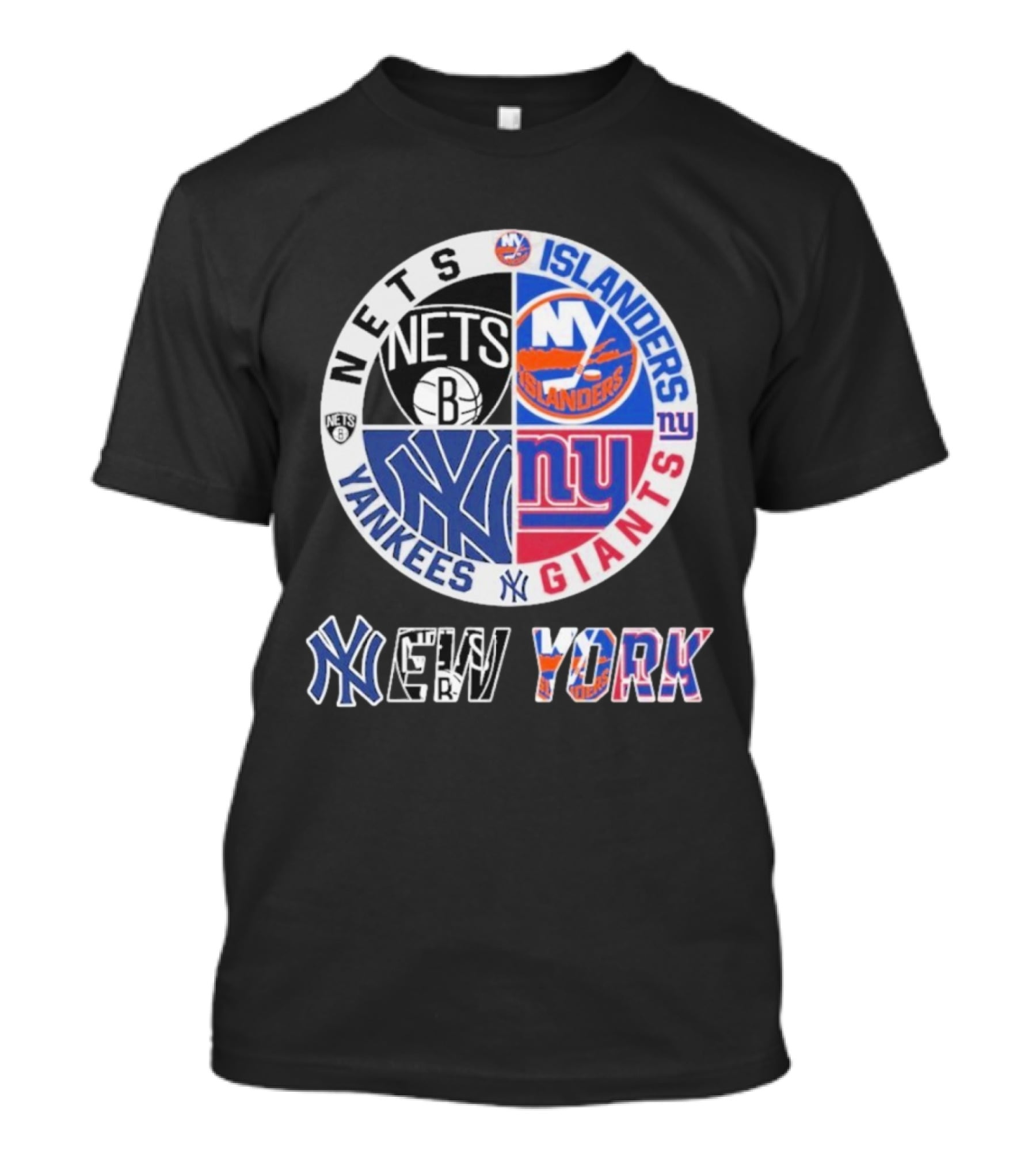 Brooklyn Nets New York Yankees Giants Islanders New York Multisport Team Circle T-Shirt