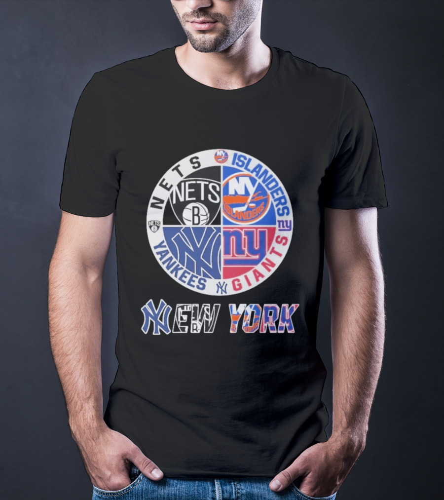 Brooklyn Nets New York Yankees Giants Islanders New York Multisport Team Circle T-Shirt