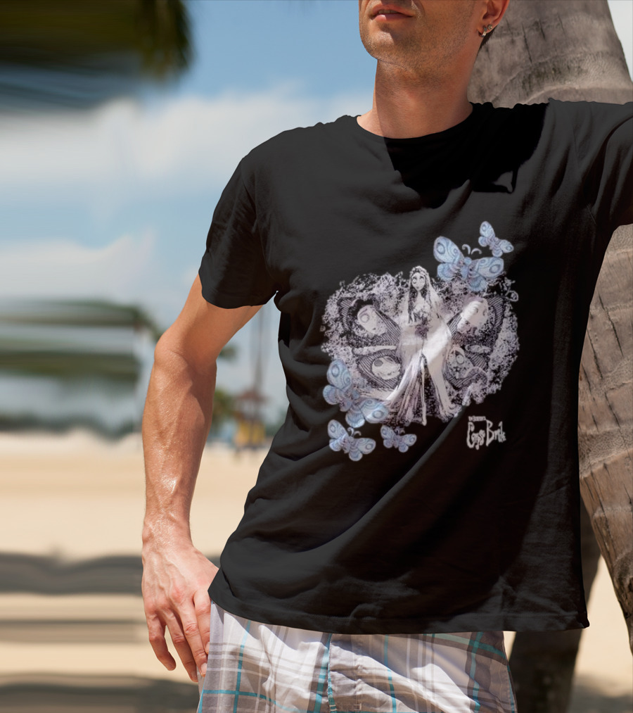 Corpse Bride Tim Burton Emily Tonal Collage With Butterflies T-Shirt