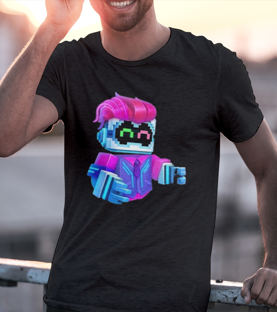 Cubic Games Cyber Robbie Pixelated Character Neon T-Shirt