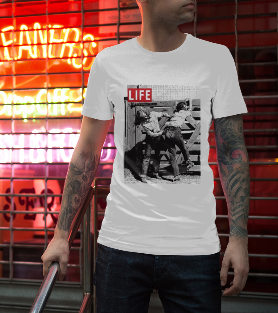 Life Magazine Cowboy Boys Playful Dust Off Fence Scene T-Shirt