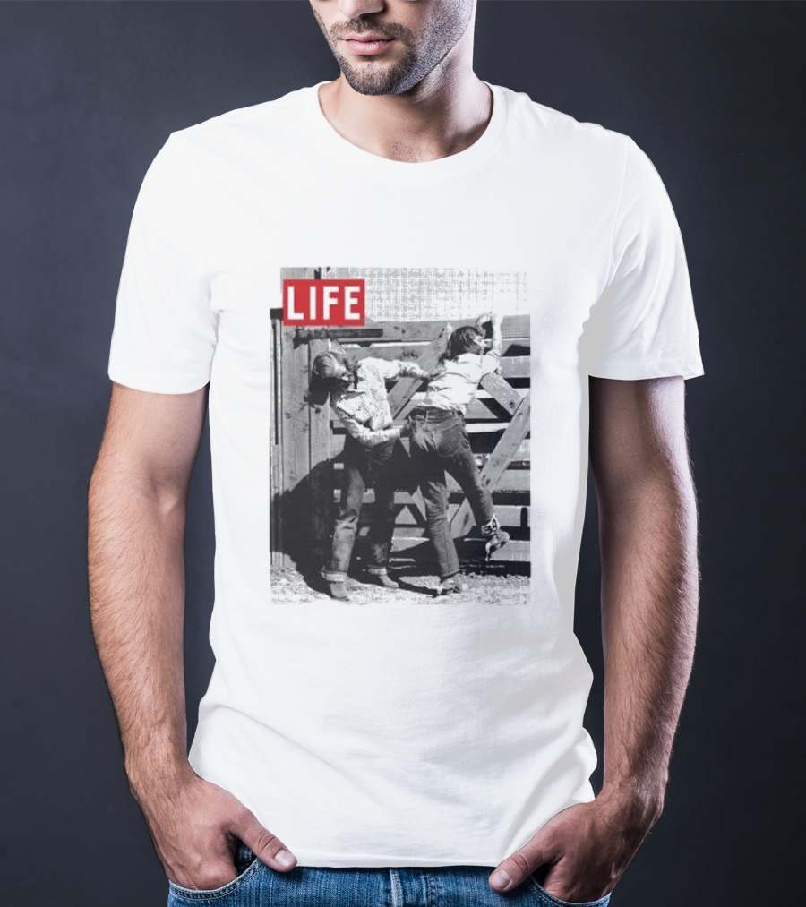 Life Magazine Cowboy Boys Playful Dust Off Fence Scene T-Shirt