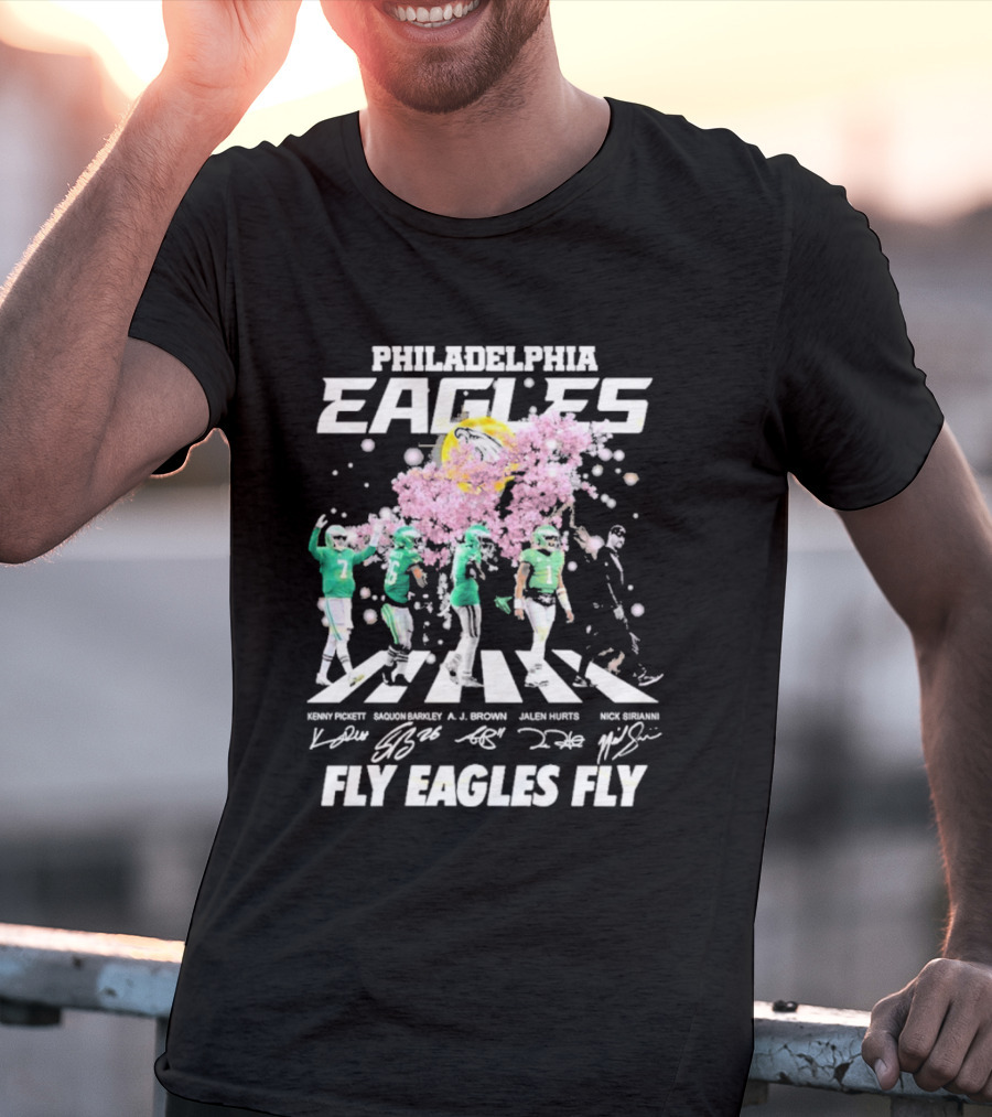 Philadelphia Eagles Fly Eagles Fly Kenny Pickett Saquon Barkley A.J. Brown Jalen Hurts Nick Sirianni Signatures T-Shirt