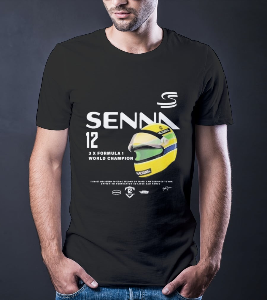 Senna 12 3x Formula 1 World Champion Driven To Perfection São Paulo Helmet T-Shirt
