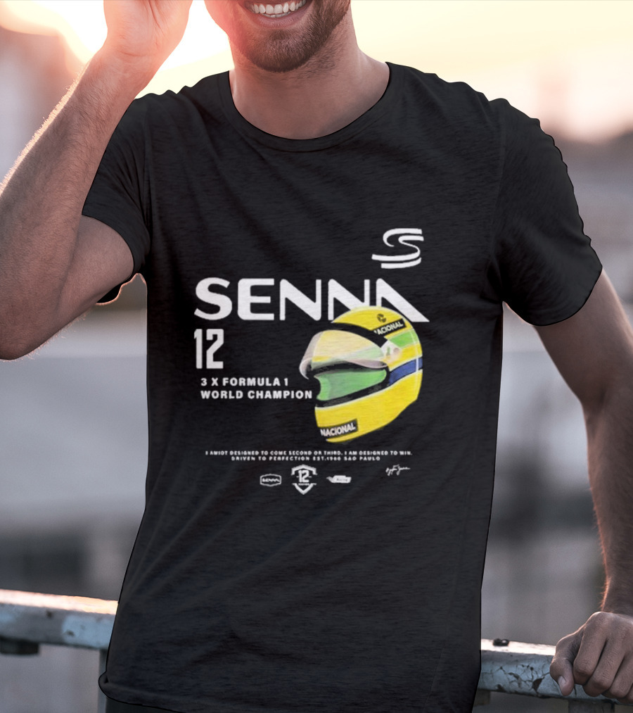 Senna 12 3x Formula 1 World Champion Driven To Perfection São Paulo Helmet T-Shirt