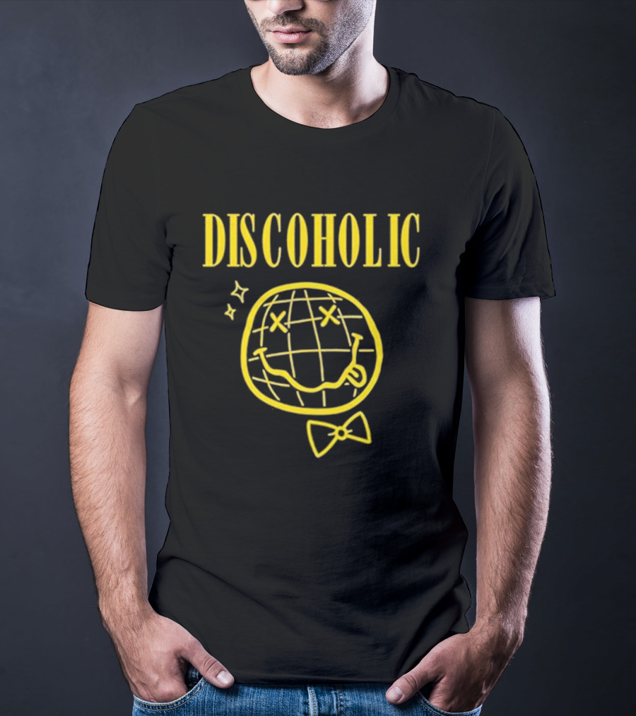 Discoholic Smiley Face With Bowtie And Stars T-Shirt