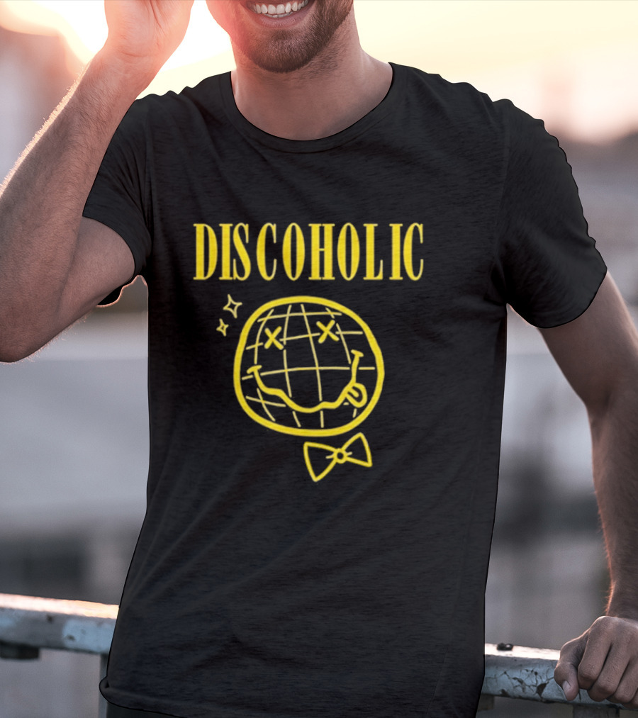 Discoholic Smiley Face With Bowtie And Stars T-Shirt