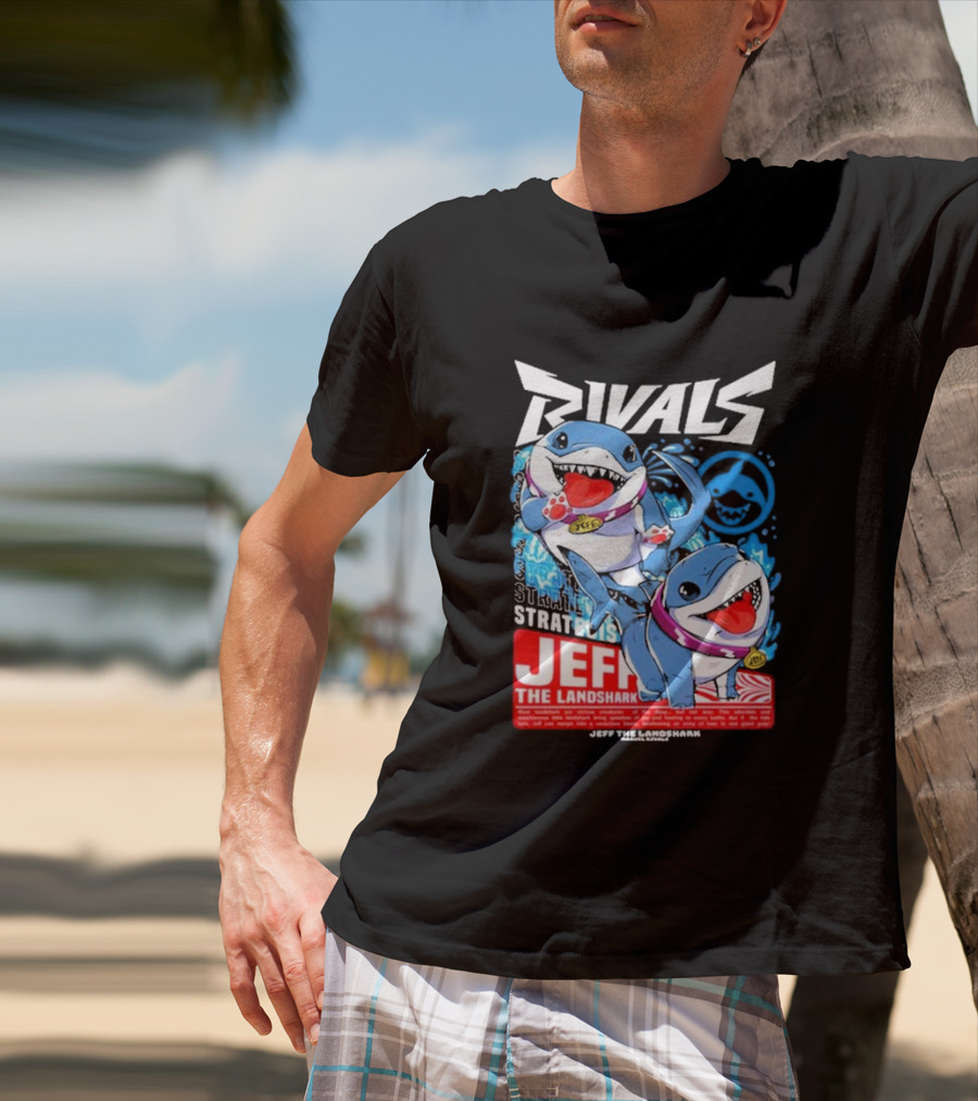 Rivals Stratbois Jeff The Land Shark Anime Style With Blue And Red Cartoon T-Shirt