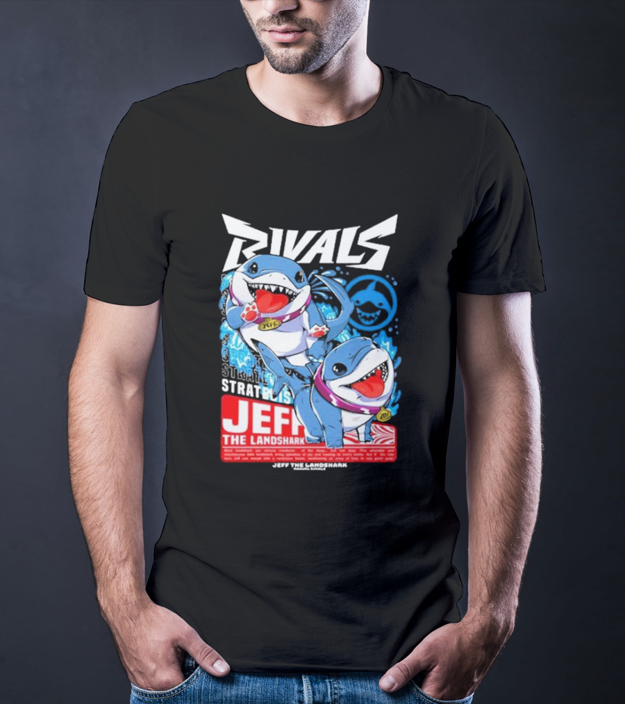 Rivals Stratbois Jeff The Land Shark Anime Style With Blue And Red Cartoon T-Shirt