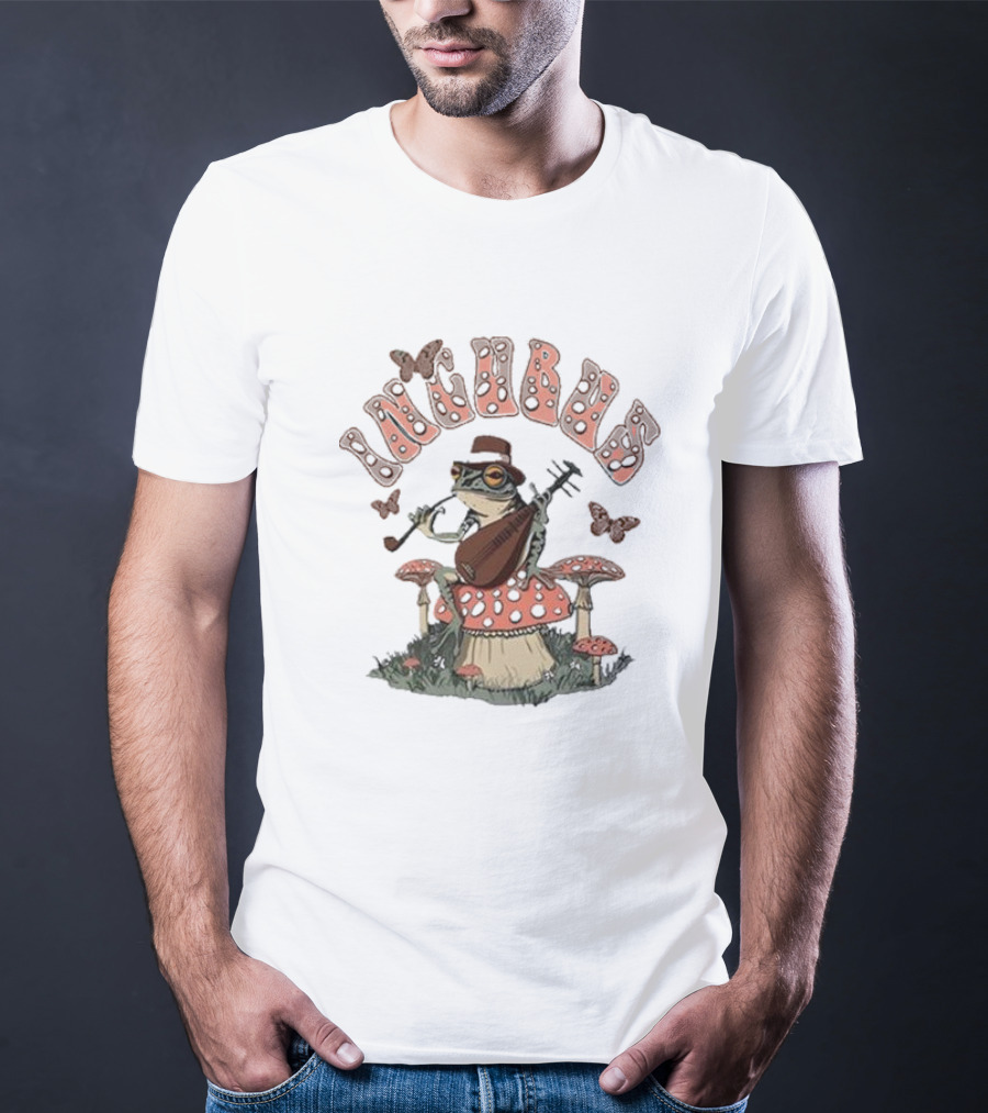 Incubus Shroom Frog Playing Mandolin With Butterflies And Mushrooms T-Shirt