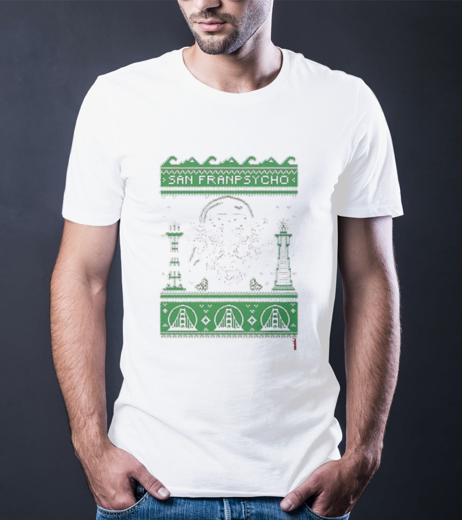 San Franpsycho Sfp Holiday Bridge Towers Snowflakes Green Holiday T-Shirt