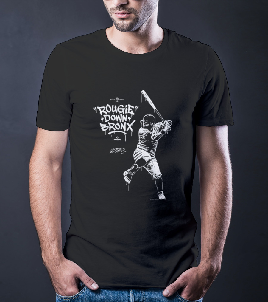 Rougie Down Bronx Yankees Baseball Player Action T-Shirt