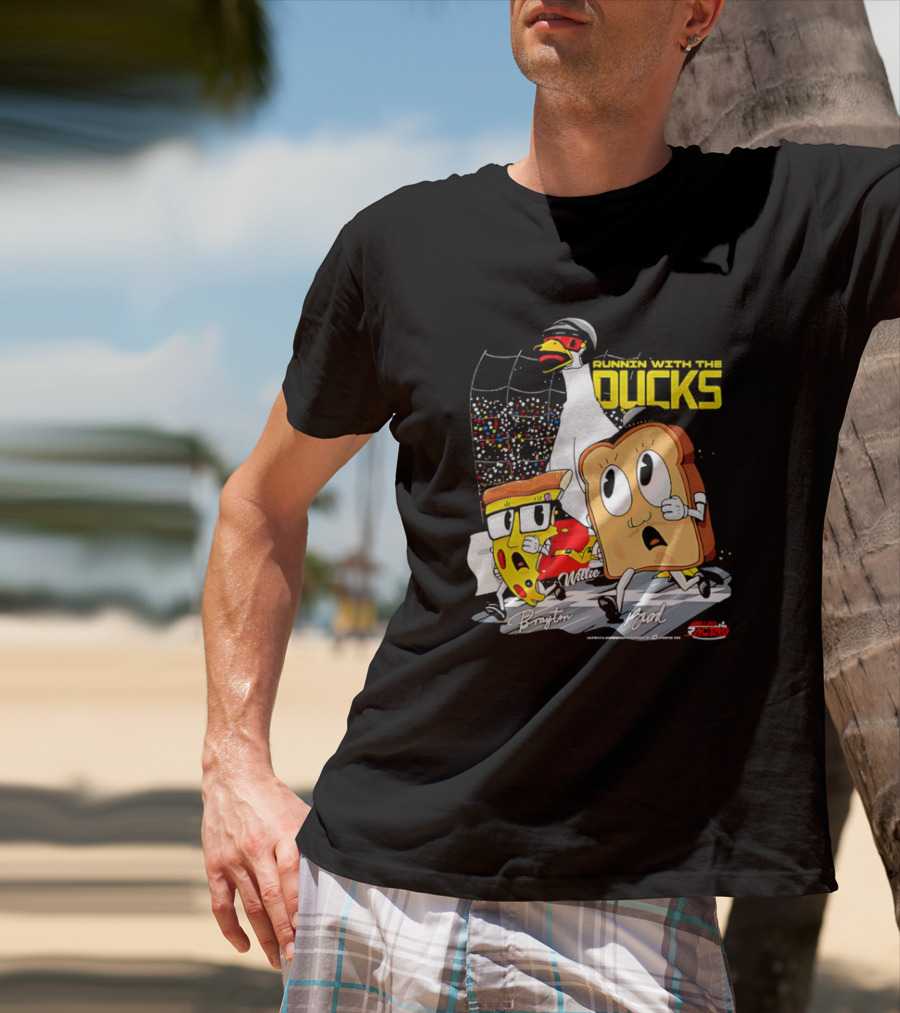 Running With The Ducks Brayton Brad Willie Cartoon Pizza And Toast Racing T-Shirt