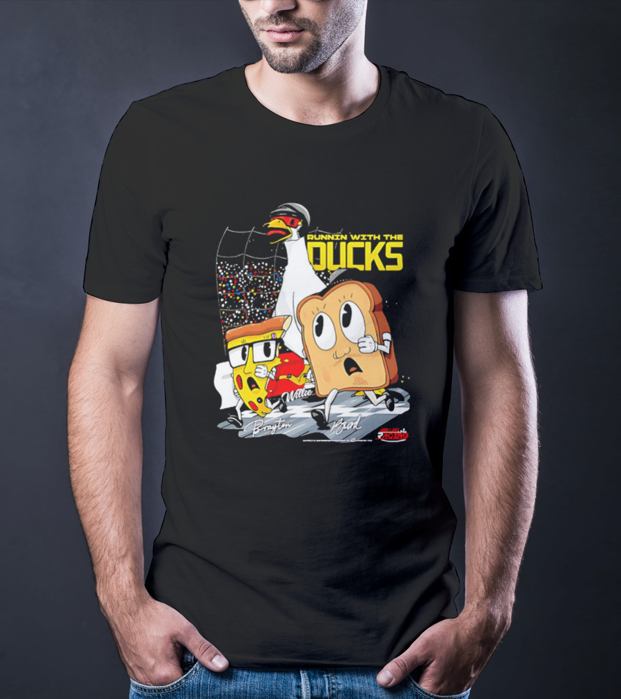 Running With The Ducks Brayton Brad Willie Cartoon Pizza And Toast Racing T-Shirt
