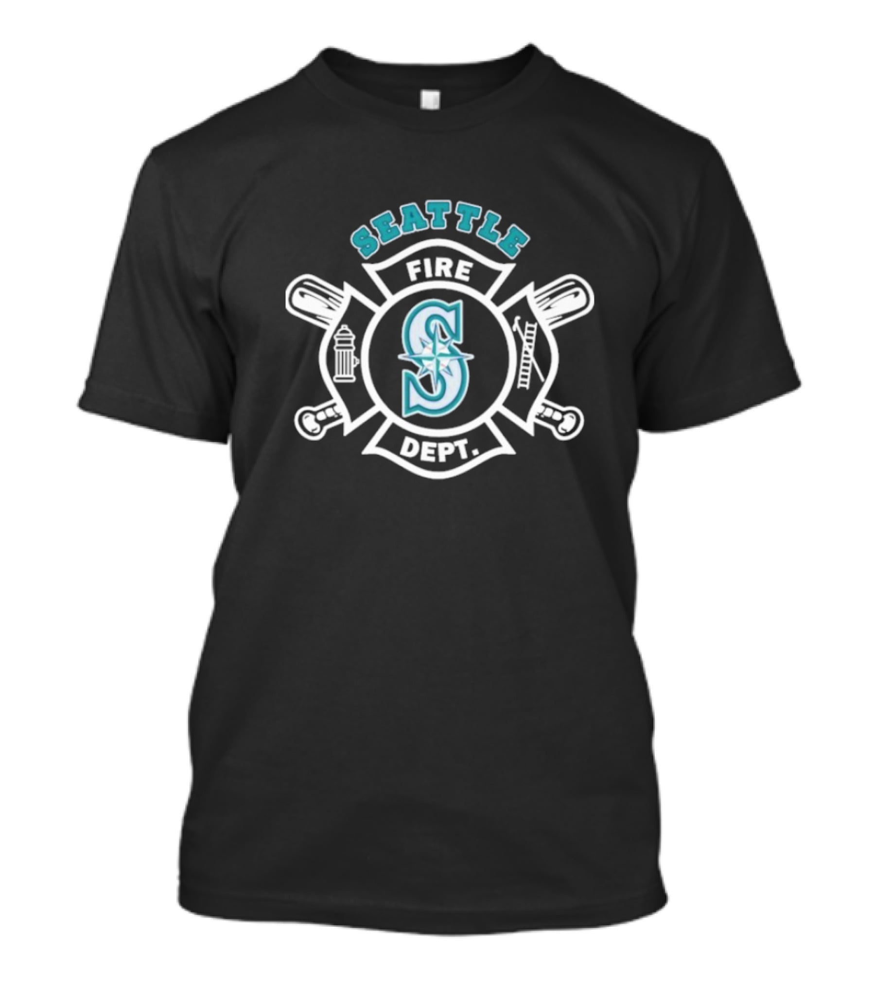 Seattle Mariners Fire Dept Firefighters Axes And Hydrant Emblem T-Shirt