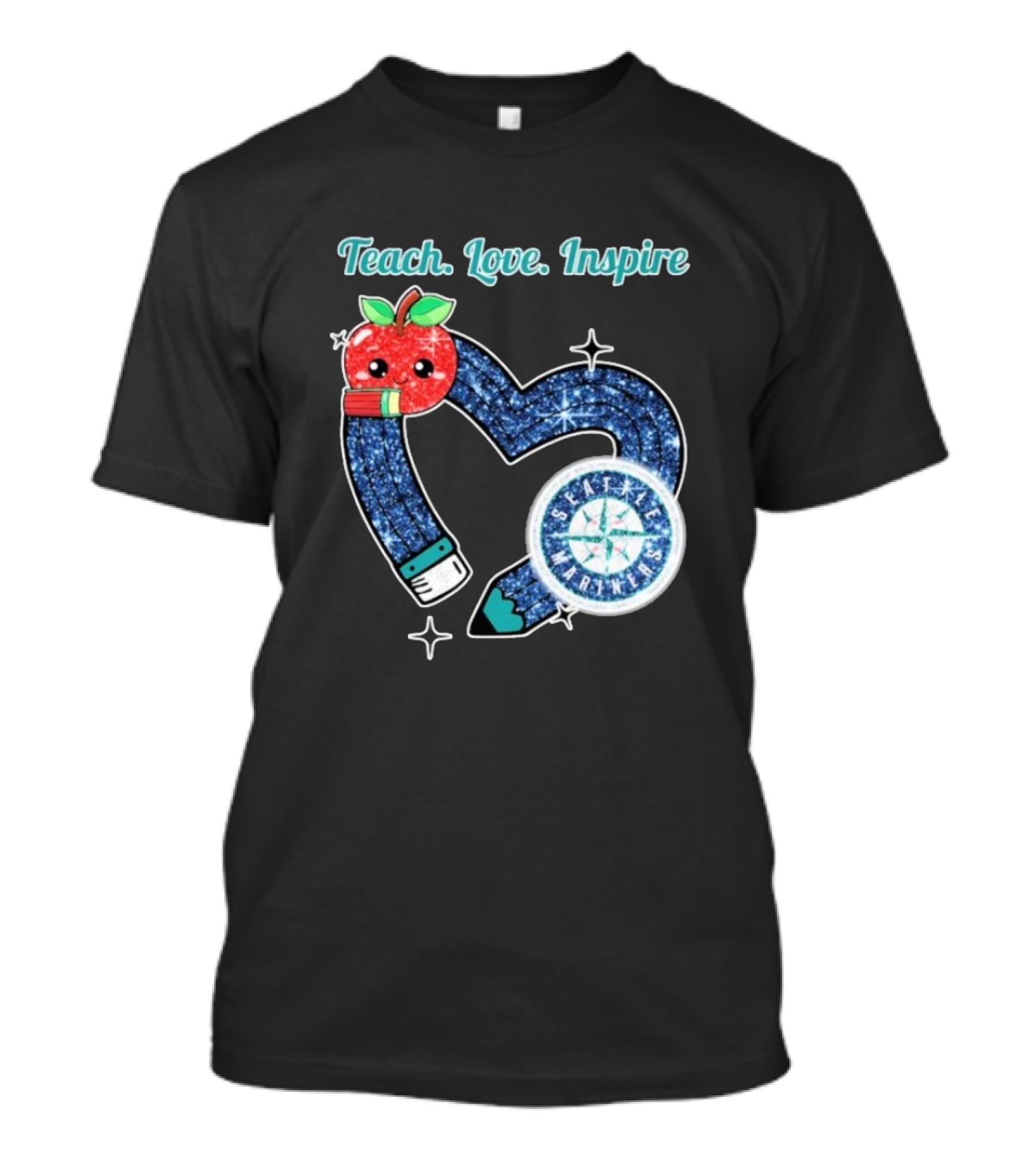 Seattle Mariners Teach Love Inspire Heart Apple Design T-Shirt