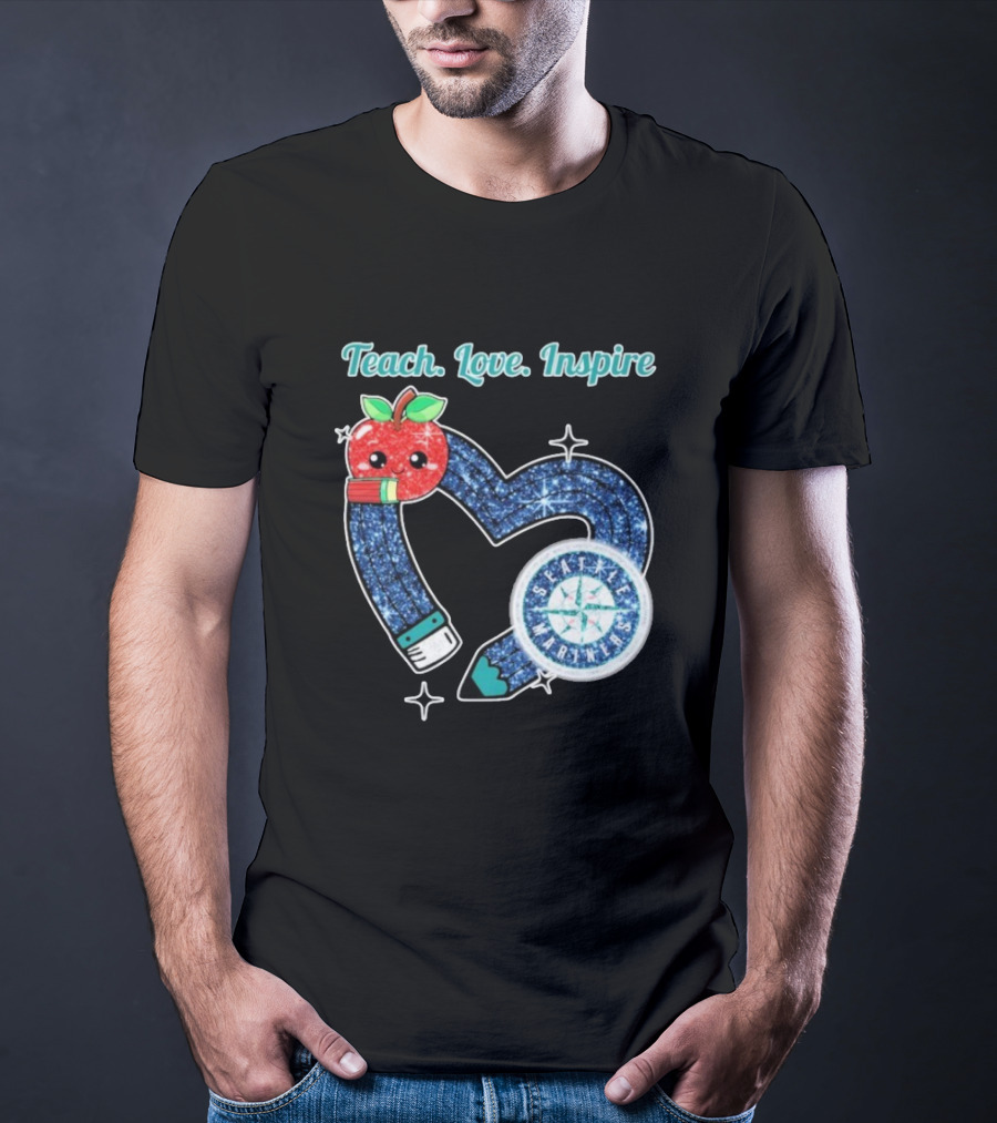 Seattle Mariners Teach Love Inspire Heart Apple Design T-Shirt
