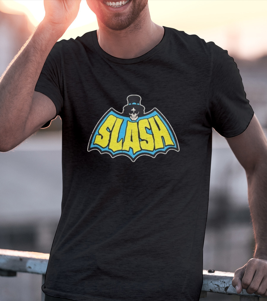 SLASH Batman Inspired Logo With Top Hat And Skull T-Shirt