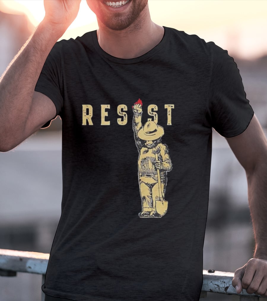 "Smokey Resist Firefighter Bear With Raised Fist And Shovel" T-Shirt