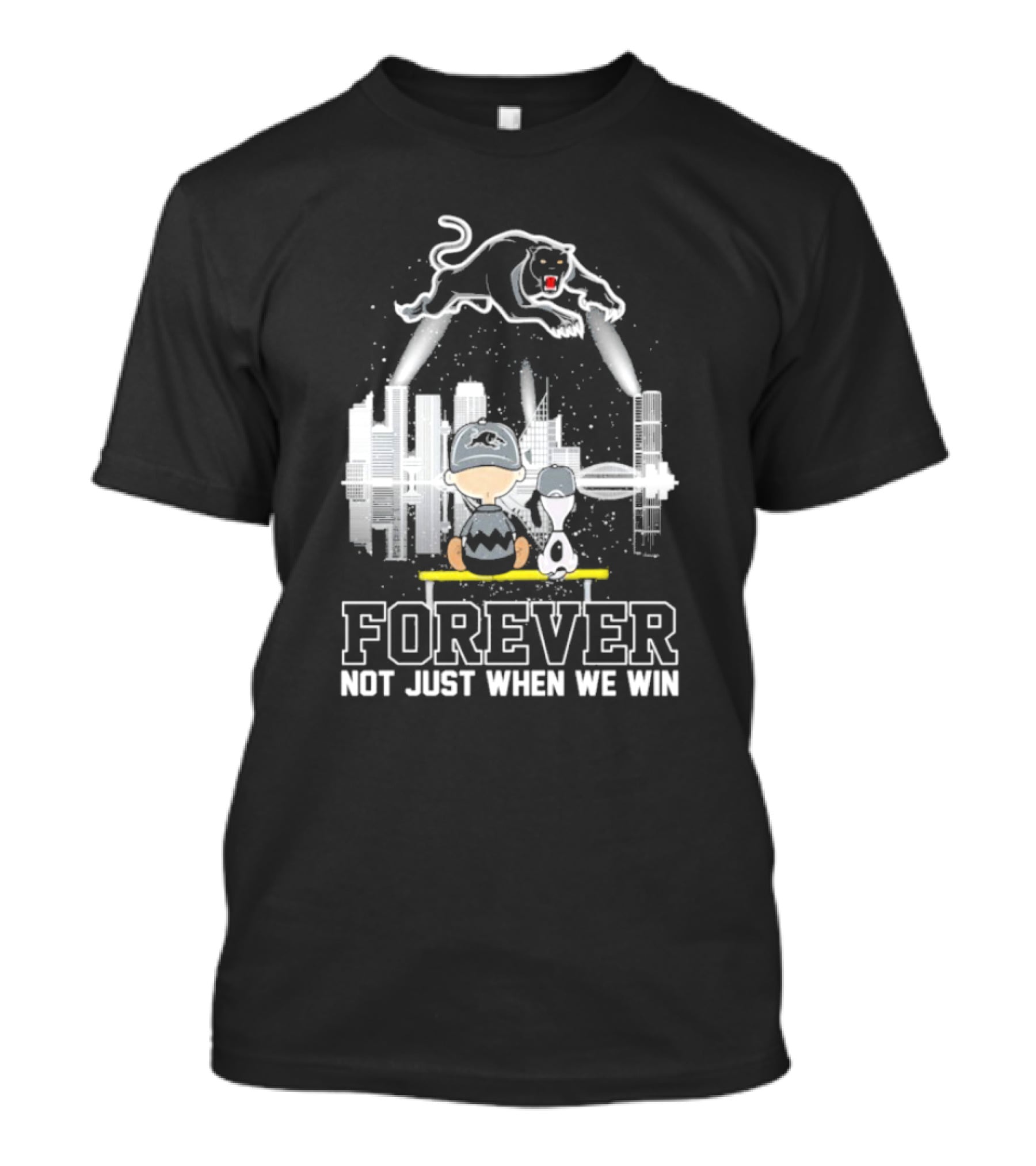 Snoopy Charlie Brown Peanuts Penrith Panthers Forever Skyline Not Just When We Win T-Shirt