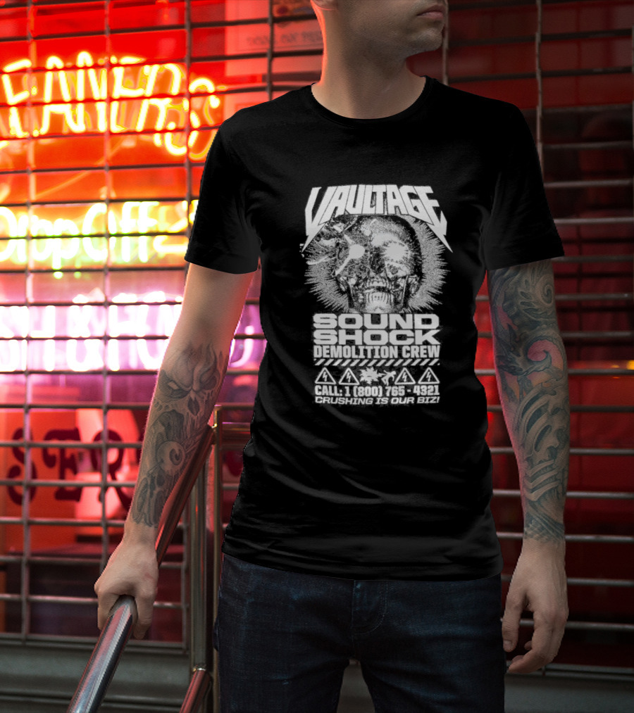 Vaultage Space Laces Sound Shock Demolition Crew Crushing Is Our Biz Skull T-Shirt