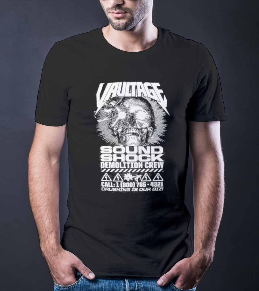 Vaultage Space Laces Sound Shock Demolition Crew Crushing Is Our Biz Skull T-Shirt