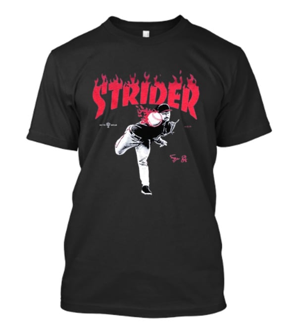 Strider Flames Baseball Pitcher Throwing Action T-Shirt