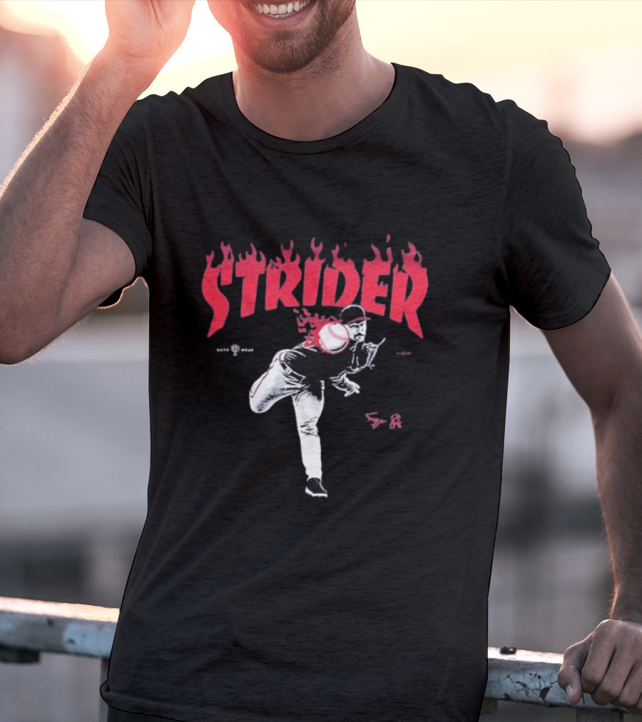 Strider Flames Baseball Pitcher Throwing Action T-Shirt
